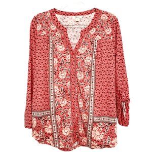 Style & Co Eastern Sanctuary Knit Top Split Neck